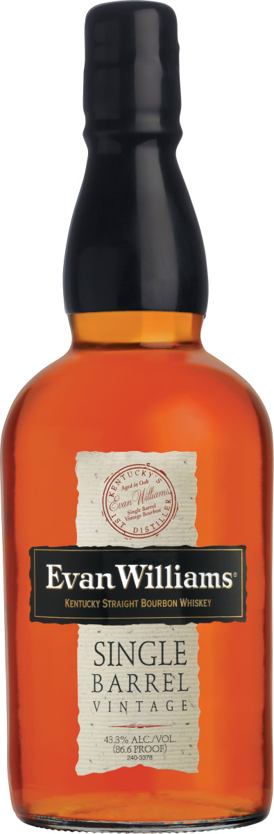 Evan Williams Single Barrel Vintage Kentucky Straight Bourbon Whiskey  Front Bottle Shot