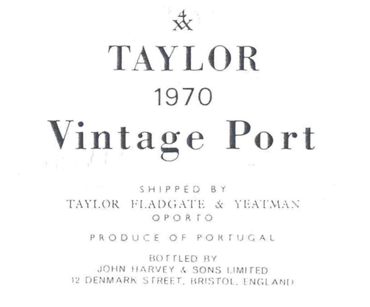 Taylor Fladgate Vintage Port 1970  Front Label