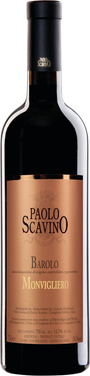 Paolo Scavino Barolo Monvigliero (1.5 Liter Magnum) 2016  Front Bottle Shot