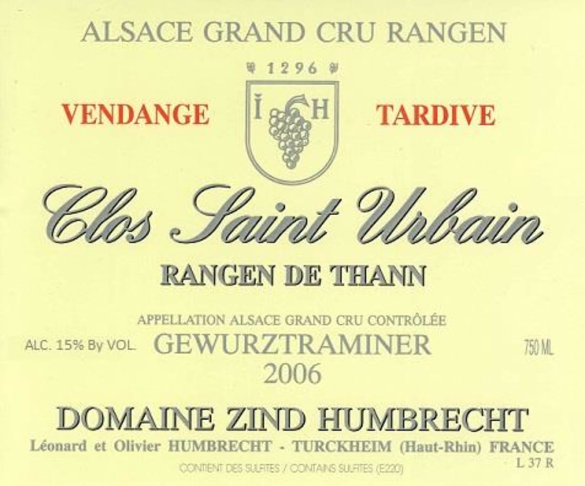 Zind-Humbrecht Clos Saint Urbain Rangen de Thann Grand Cru Vendange Tardive Gewurztraminer 2006  Front Label