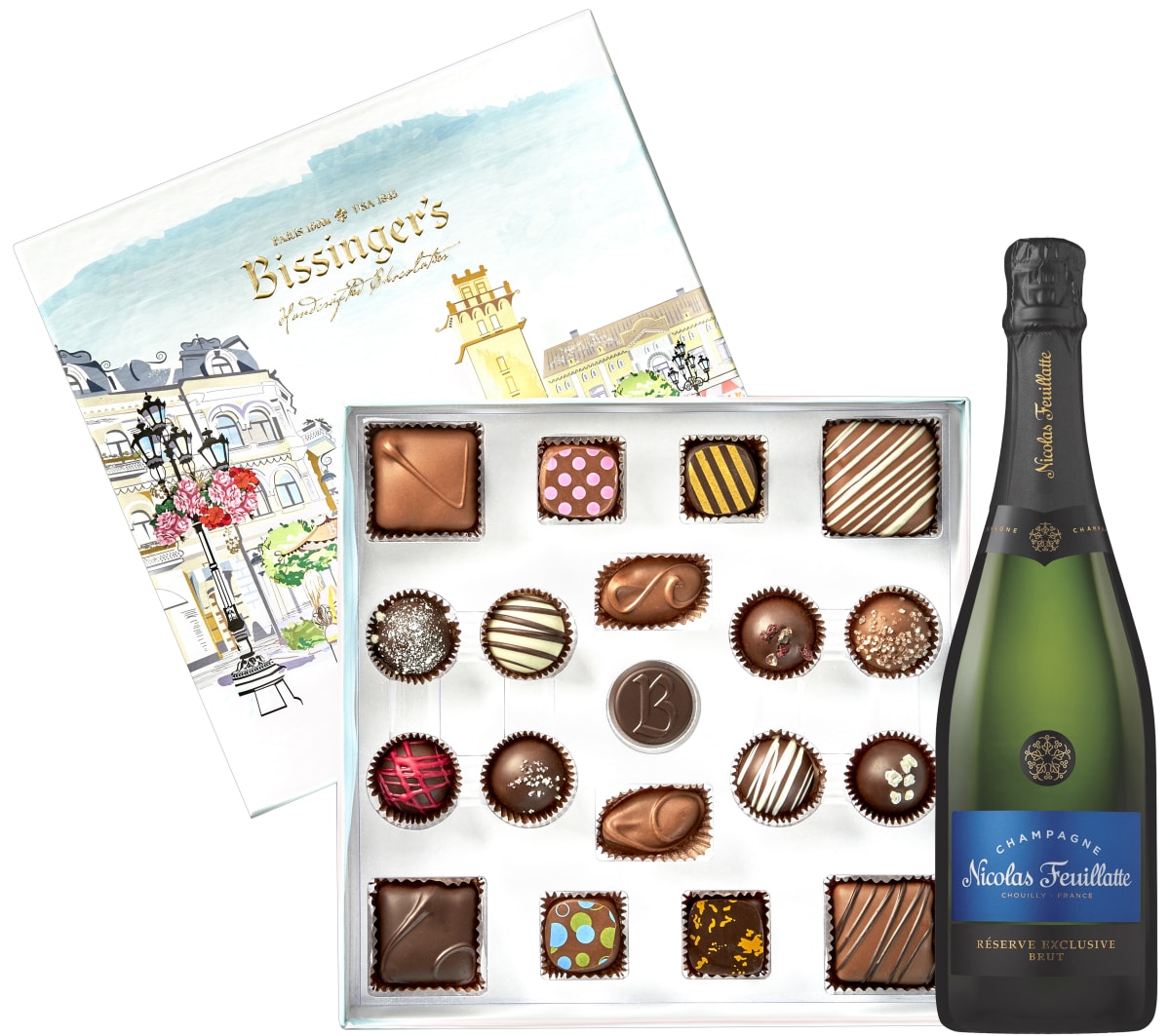 wine.com 90 Point Champagne & Bissinger's Handcrafted Chocolates French Collection  Gift Product Image