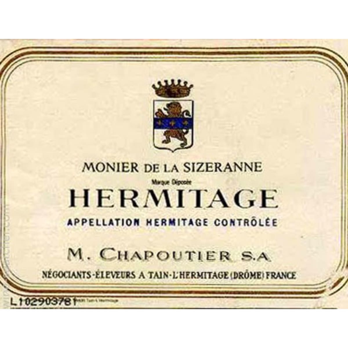 M. Chapoutier Hermitage Monier de la Sizeranne (1.5L Magnum) 1989  Front Label
