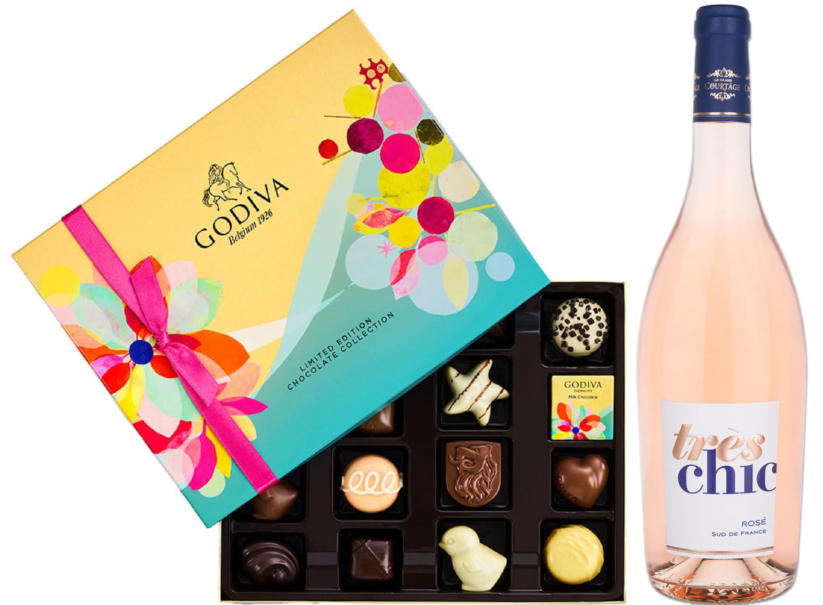 wine.com Tres Chic Rose & Godiva Assorted Chocolates  Gift Product Image