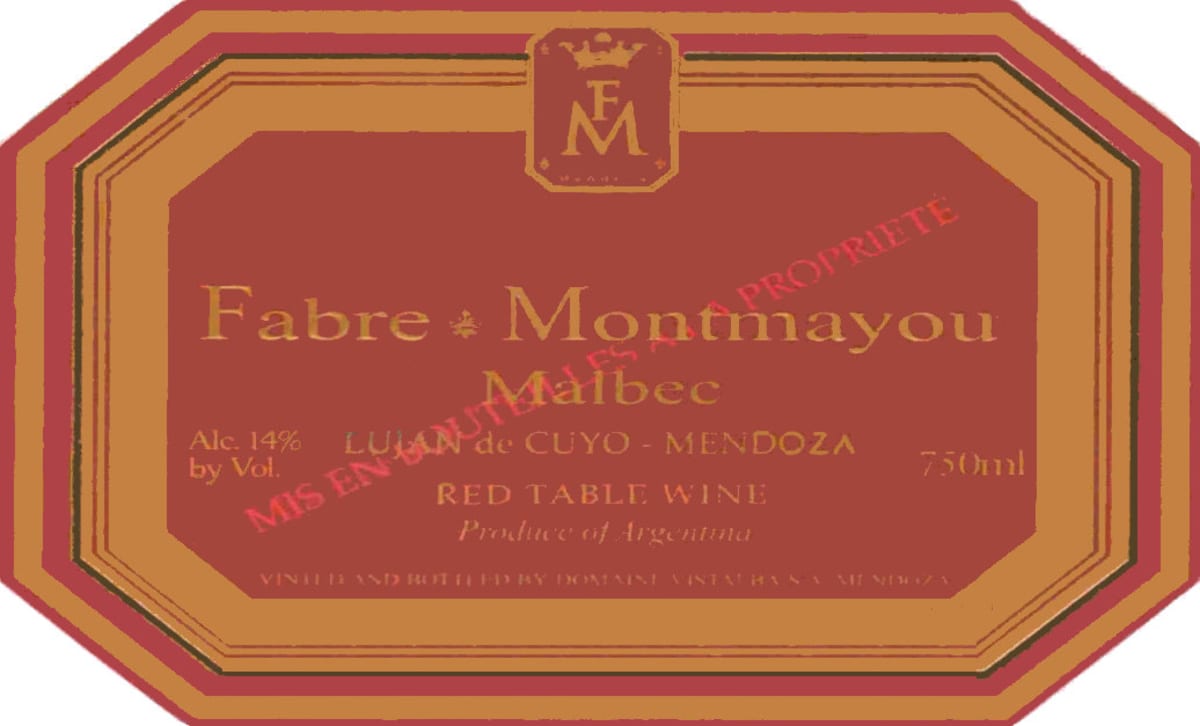 Fabre Montmayou Lujan de Cuyo Malbec 2002 Front Label