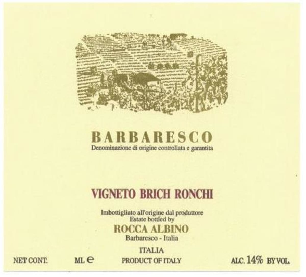 Albino Rocca Barbaresco Vigneto Brich Ronchi (1.5 Liter Magnum) 1998  Front Label