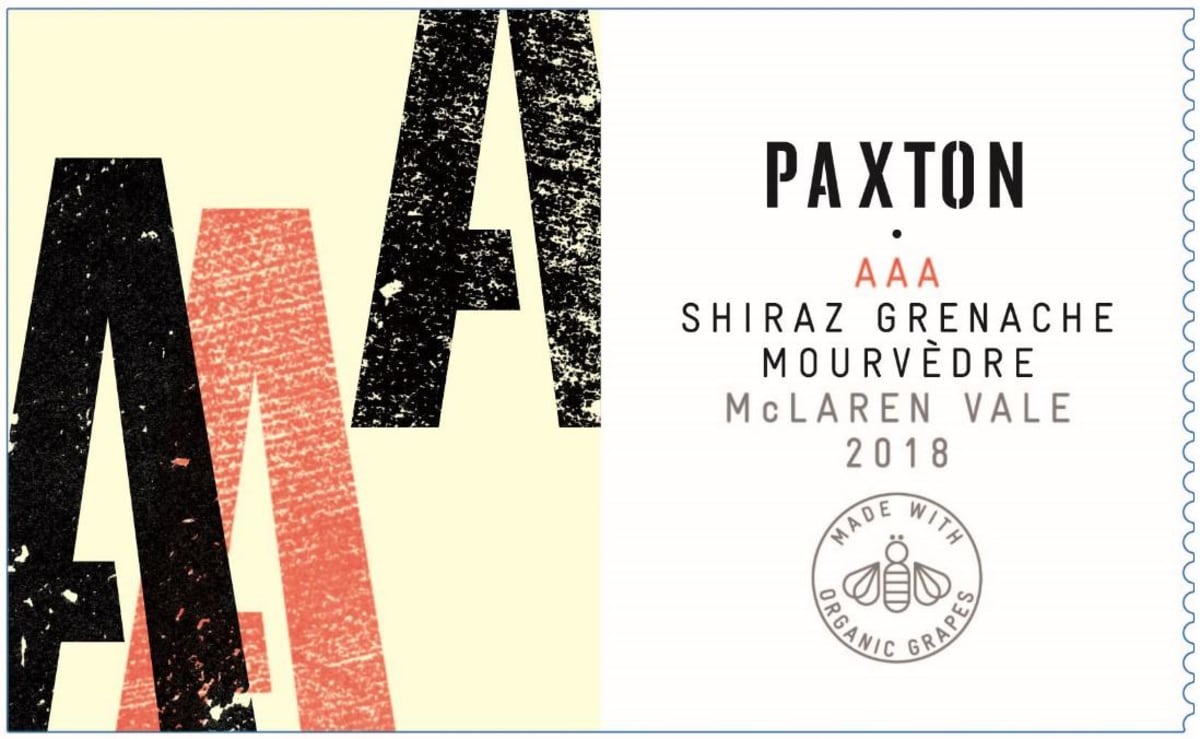 Paxton Vineyards AAA Shiraz-Grenache 2018  Front Label