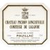 Chateau Pichon Longueville Comtesse de Lalande (stained label) 1992  Front Label