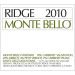 Ridge Monte Bello 2010 Front Label