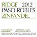 Ridge Paso Robles Zinfandel 2012 Front Label