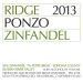 Ridge Ponzo Zinfandel 2013 Front Label