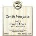 Zenith Vineyards Pinot Noir 2002 Front Label