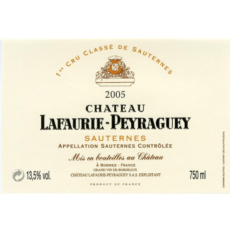 Chateau Lafaurie-Peyraguey Sauternes (375ML half-bottle) 2005 Front Label