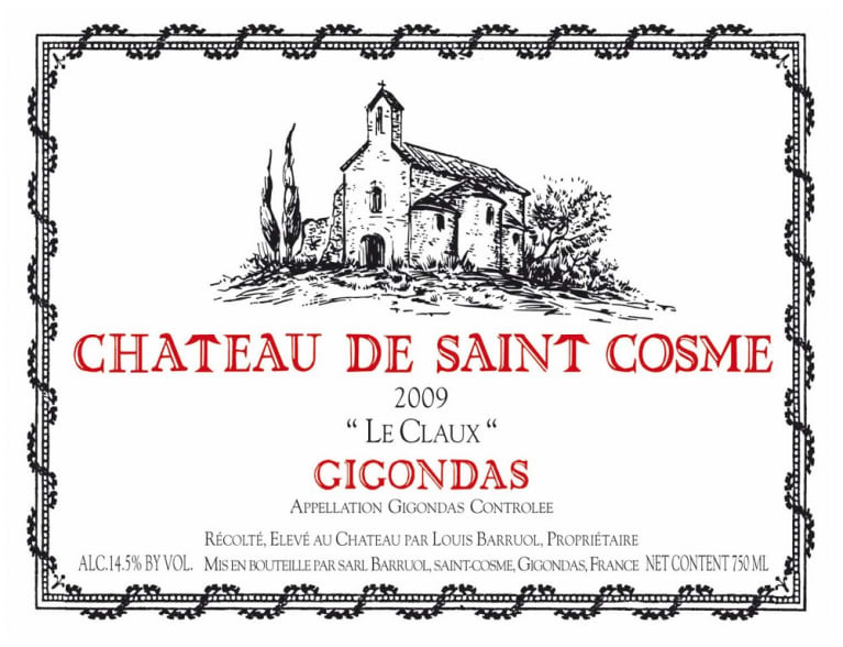 Chateau de Saint Cosme Gigondas le Claux 2009 Front Label