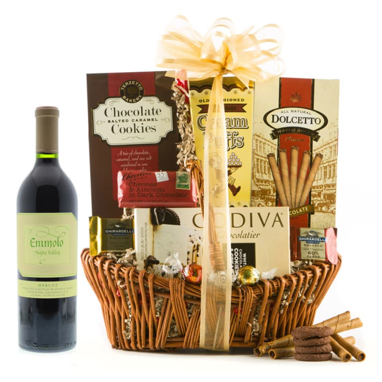 Napa Valley Merlot and Deluxe Chocolate Gift Basket