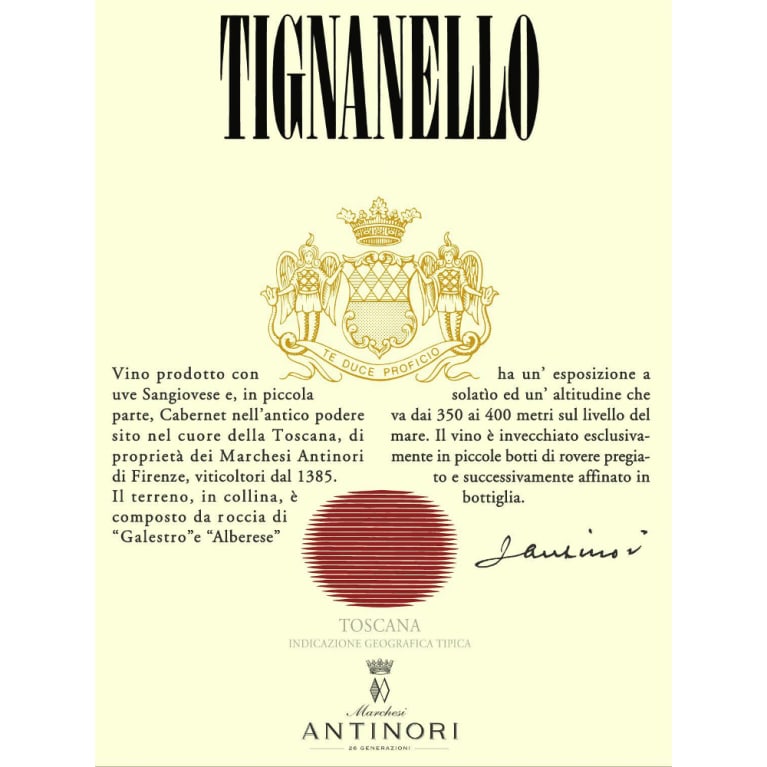 Antinori Tignanello 2012 Front Label