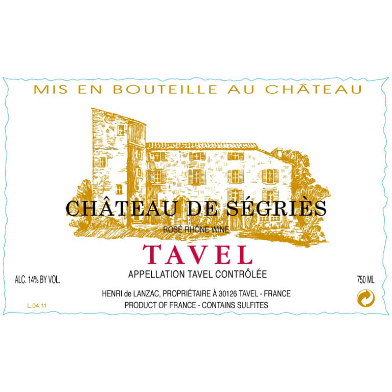 Chateau de Segries Tavel Rose 2014 Front Label