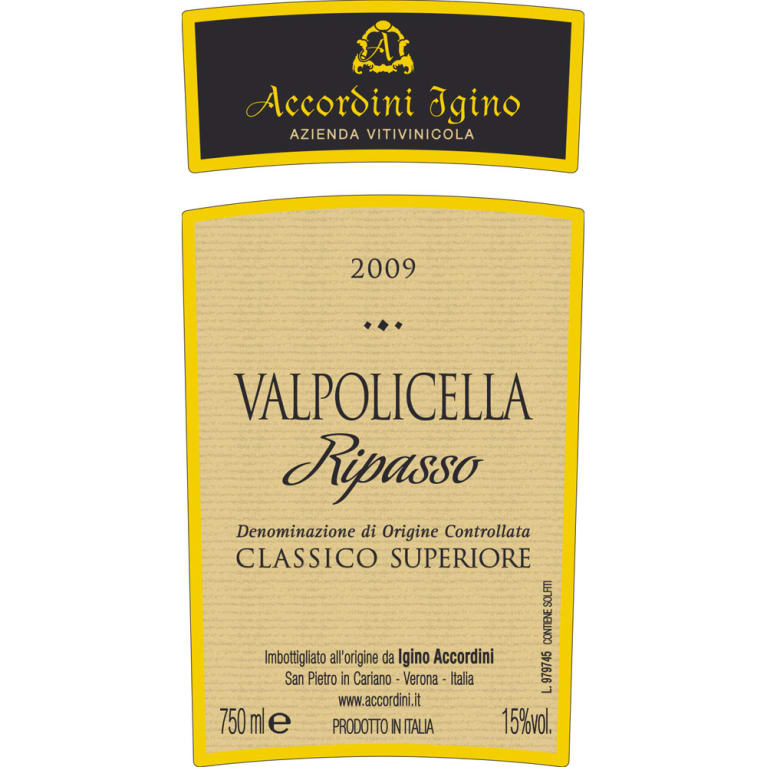 Accordini Igino Ripasso Valpolicella 2009 Front Label