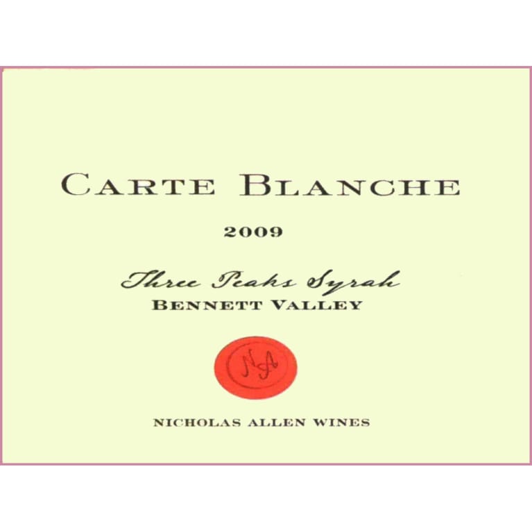 Nicholas Allen Wines Carte Blanche Three Peaks Syrah 2009