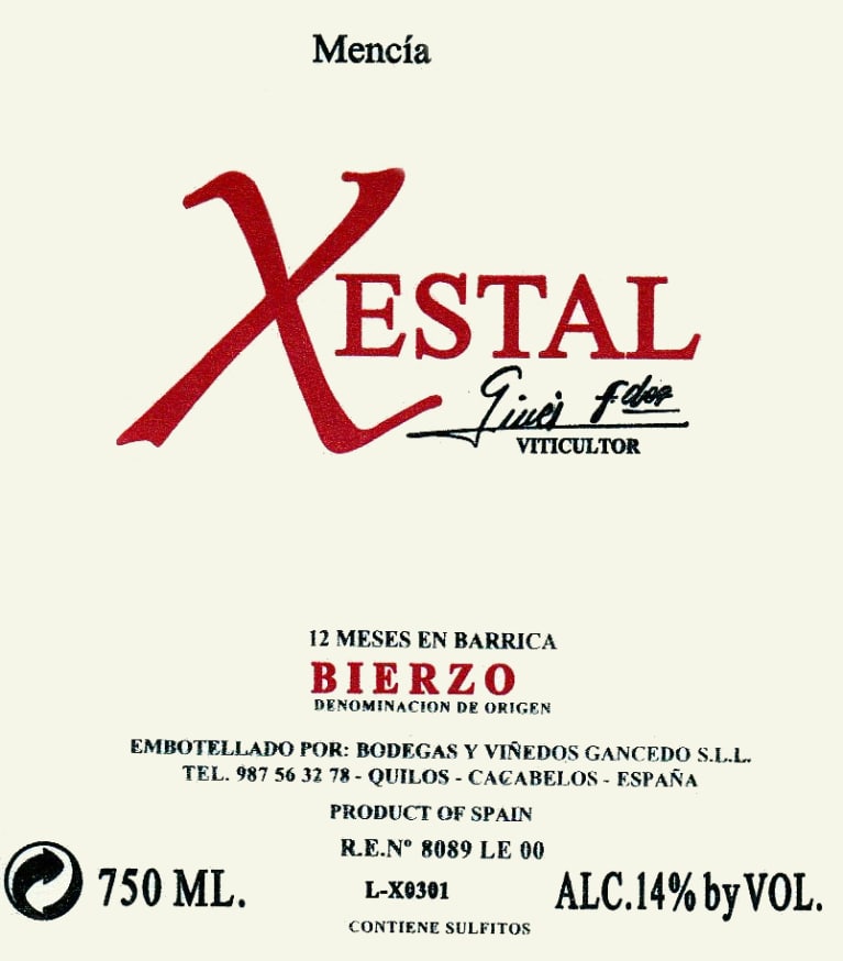 Bodegas & Vinedos Gancedo Xestal 2005 Front Label