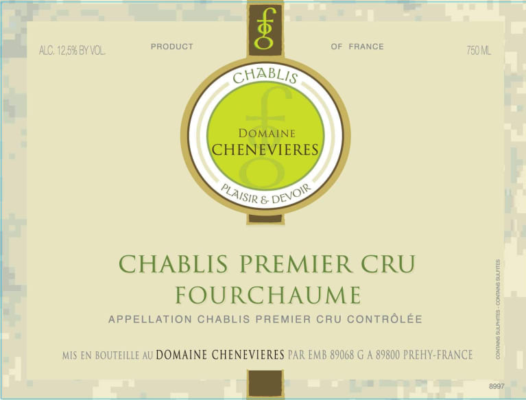 Domaine Chenevieres Chablis Fourchaume Premier Cru 2014
