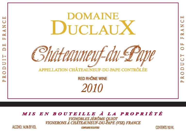 Famille Quiot ChateauneufduPape Domaine Duclaux 2010