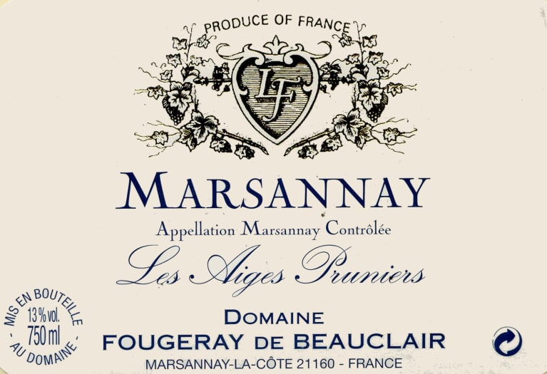Maison Fougeray De Beauclair Marsannay Les Aiges Pruniers 2009 Front Label