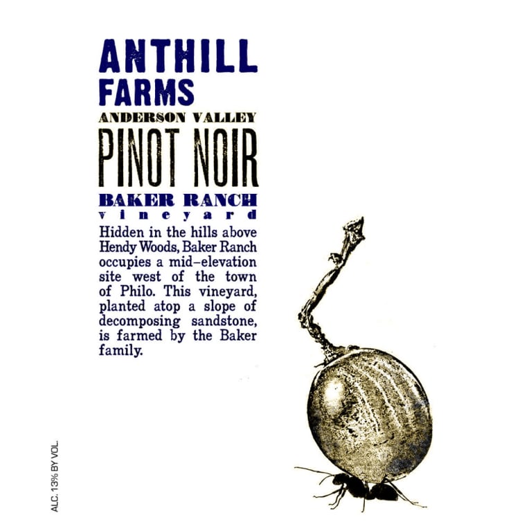 Anthill Farms Baker Ranch Vineyard Pinot Noir 2015 Front Label