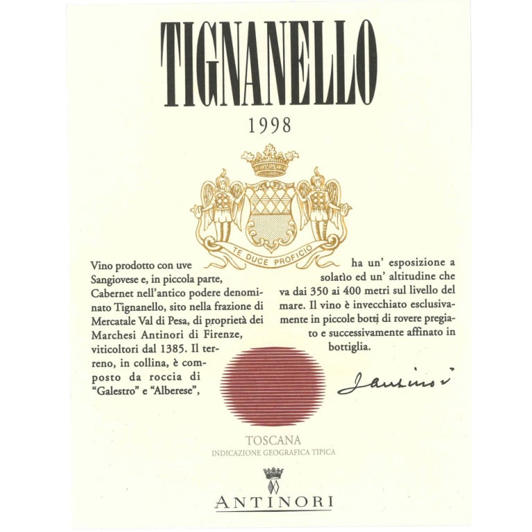 Antinori Tignanello 1998 Front Label