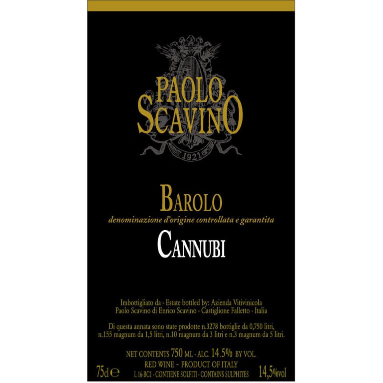 Paolo Scavino Barolo Cannubi 2014 Front Label