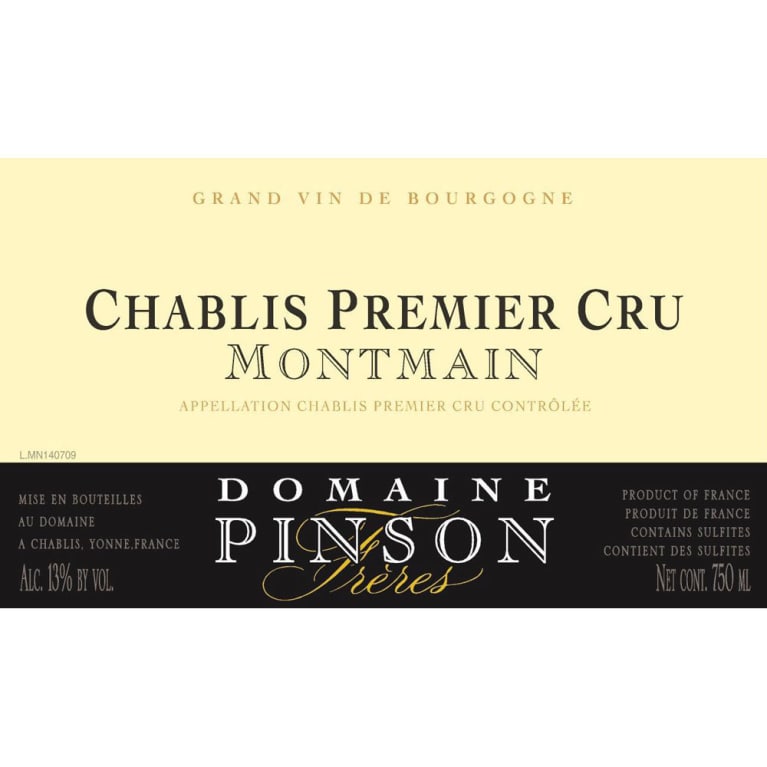 Domaine Pinson Freres Chablis Montmain Premier Cru 2016 Front Label