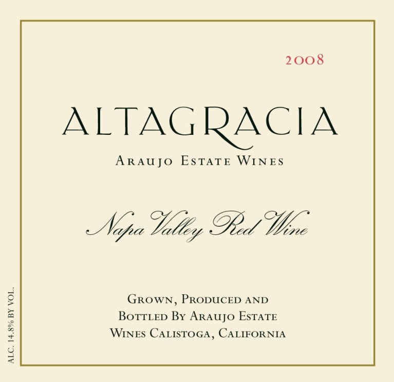 Araujo Altagracia 2008 Front Label