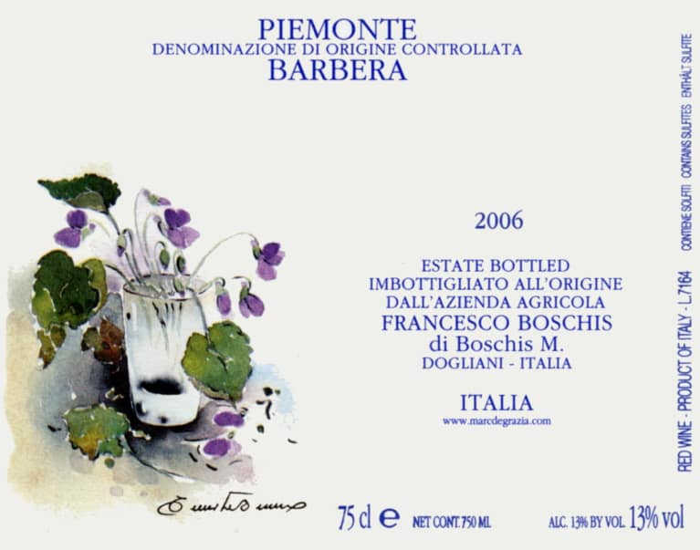 Francesco Boschis Barbera 2006 Front Label