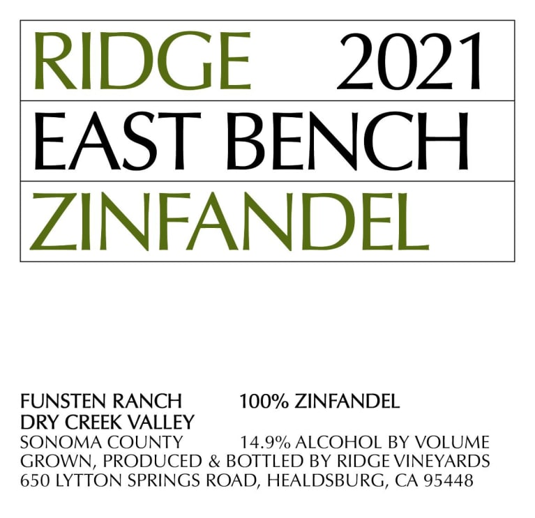 Ridge East Bench Zinfandel 2021
