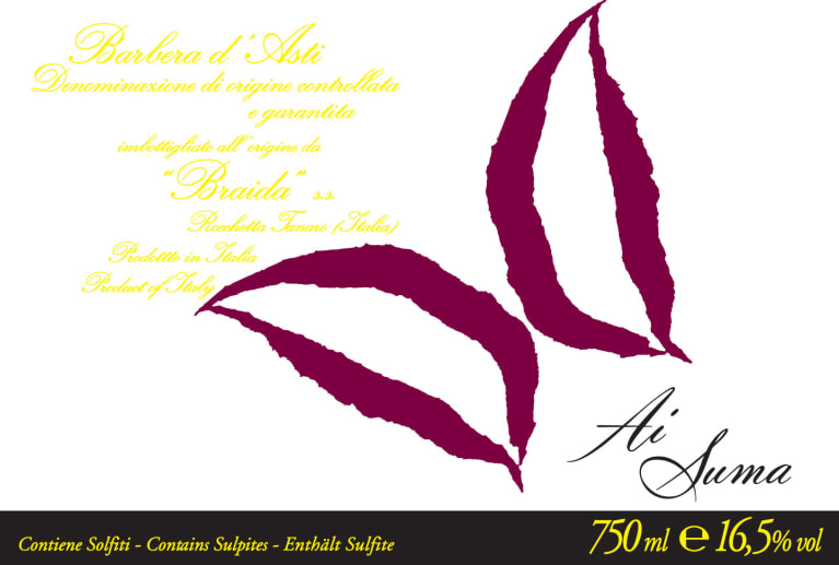 Braida Ai Suma Barbera d'Asti 2015 Front Label