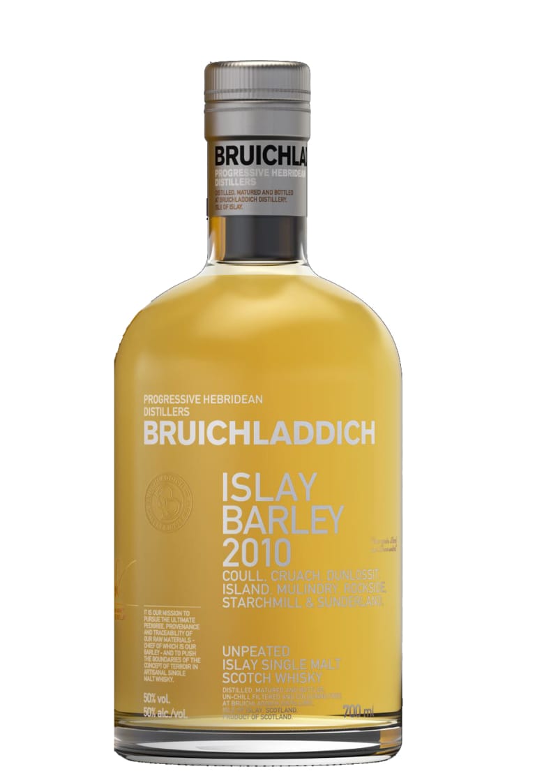 Bruichladdich Rockside Farm Single Malt Scotch Whisky (Yellow Tin) 2010 Front Bottle Shot