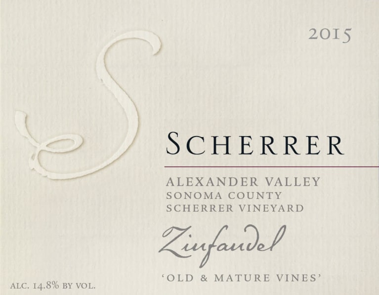 Scherrer Winery Scherrer Vineyard Old & Mature Vines Zinfandel 2015 Front Label