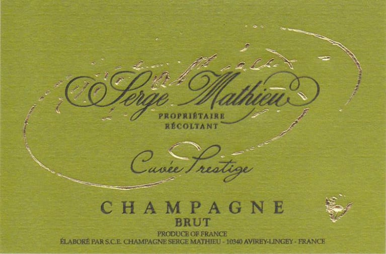 Champagne Serge Mathieu Brut Cuvee Prestige Front Label