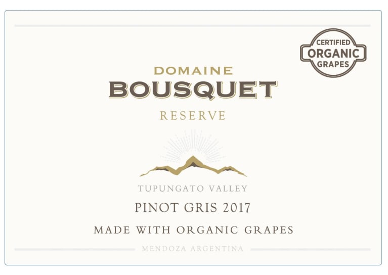 Domaine Bousquet Organic Pinot Grigio 2017 Front Label