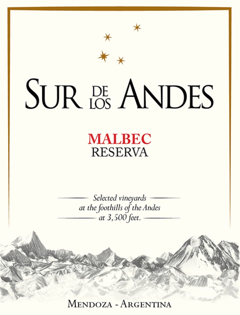 Sur de los Andes Malbec Reserva 2016 Front Label