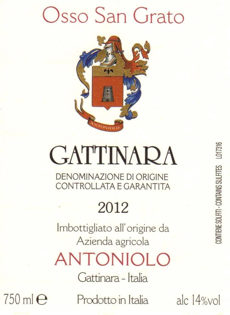 Antoniolo Osso San Grato Gattinara 2012 Front Label