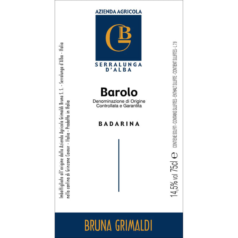Bruna Grimaldi Barolo Badarina 2009 Front Label