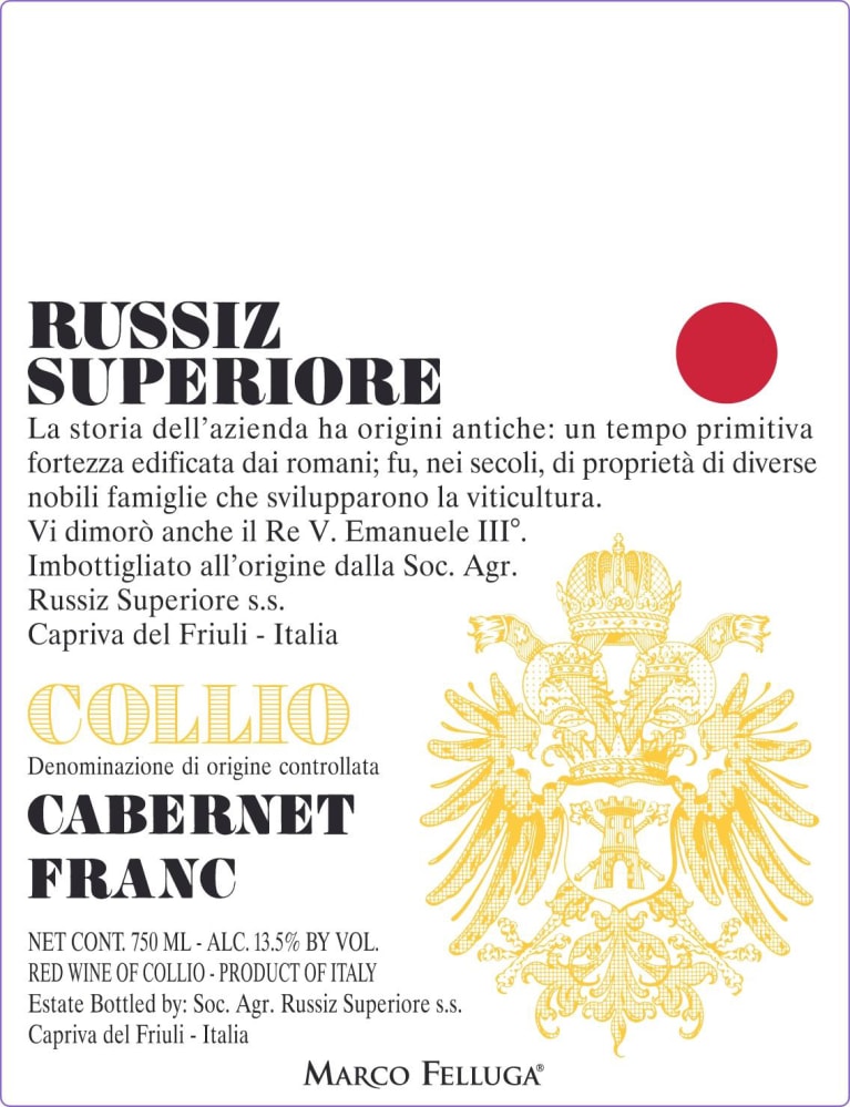Russiz Superiore Cabernet Franc 2018 Front Label