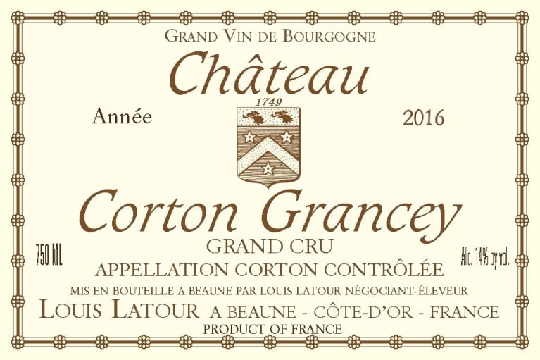 Louis Latour Chateau Corton Grancey Grand Cru 2016 Front Label