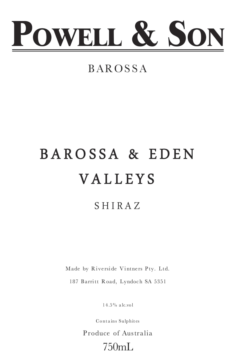 Powell & Son Barossa and Eden Valley Shiraz 2017