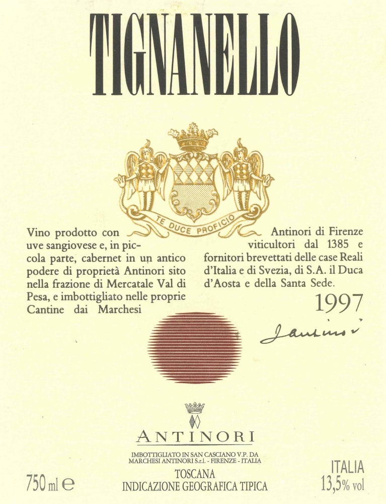 Antinori Tignanello (3 Liter Bottle) 1997 Front Label