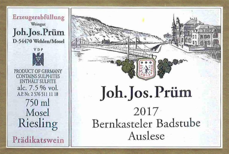 J.J. Prum Bernkasteler Badstube Auslese Riesling 2017 Front Label