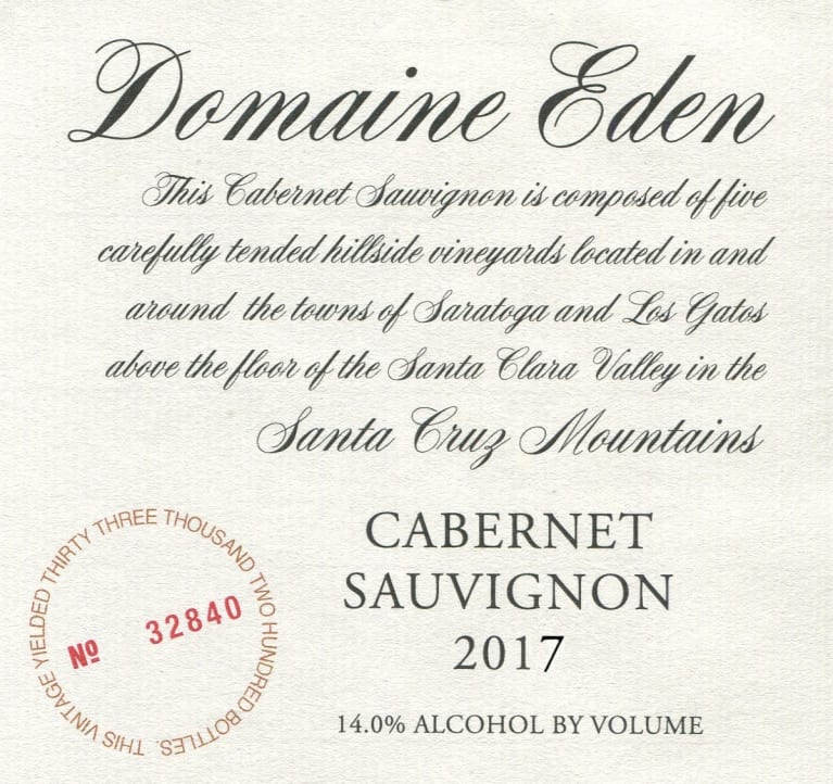 Domaine Eden Cabernet Sauvignon 2017 Front Label
