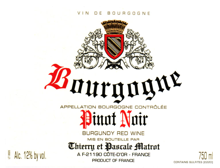 Domaine Matrot Bourgogne Pinot Noir 2018 Front Label