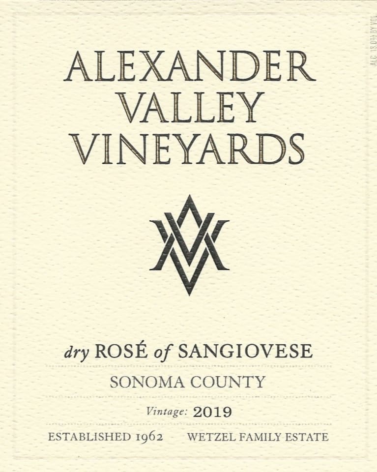 Alexander Valley Vineyards Dry Rose of Sangiovese 2019 Front Label