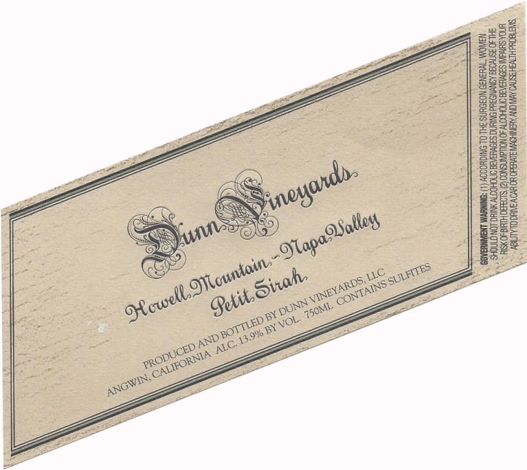 Dunn Petite Sirah (chipped wax capsule) 1992 Front Label